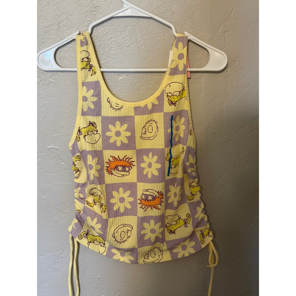 Nickelodeon Rugrats Checkered Ruched Tank Top Yellow Purple Large NWT Flaw